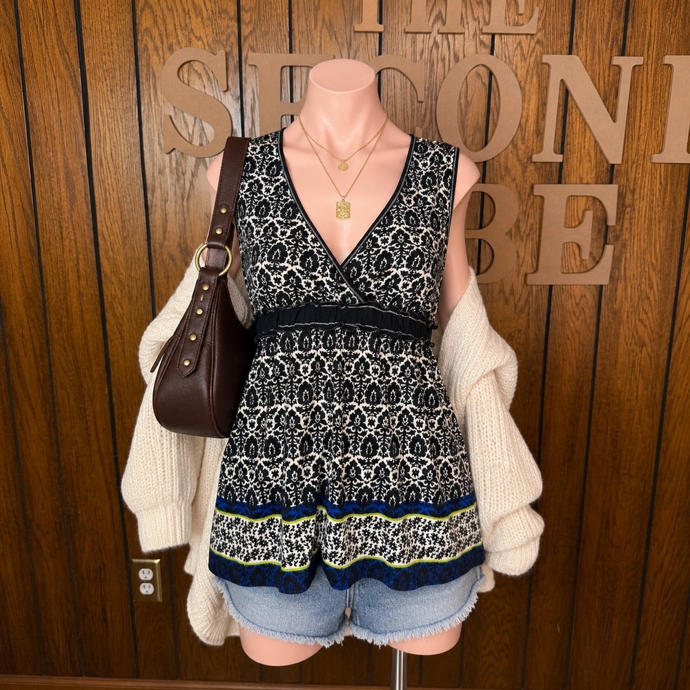 Black Y2K Babydoll Tank Top Max Studio Womens S Boho Whimsigoth Empire Waist